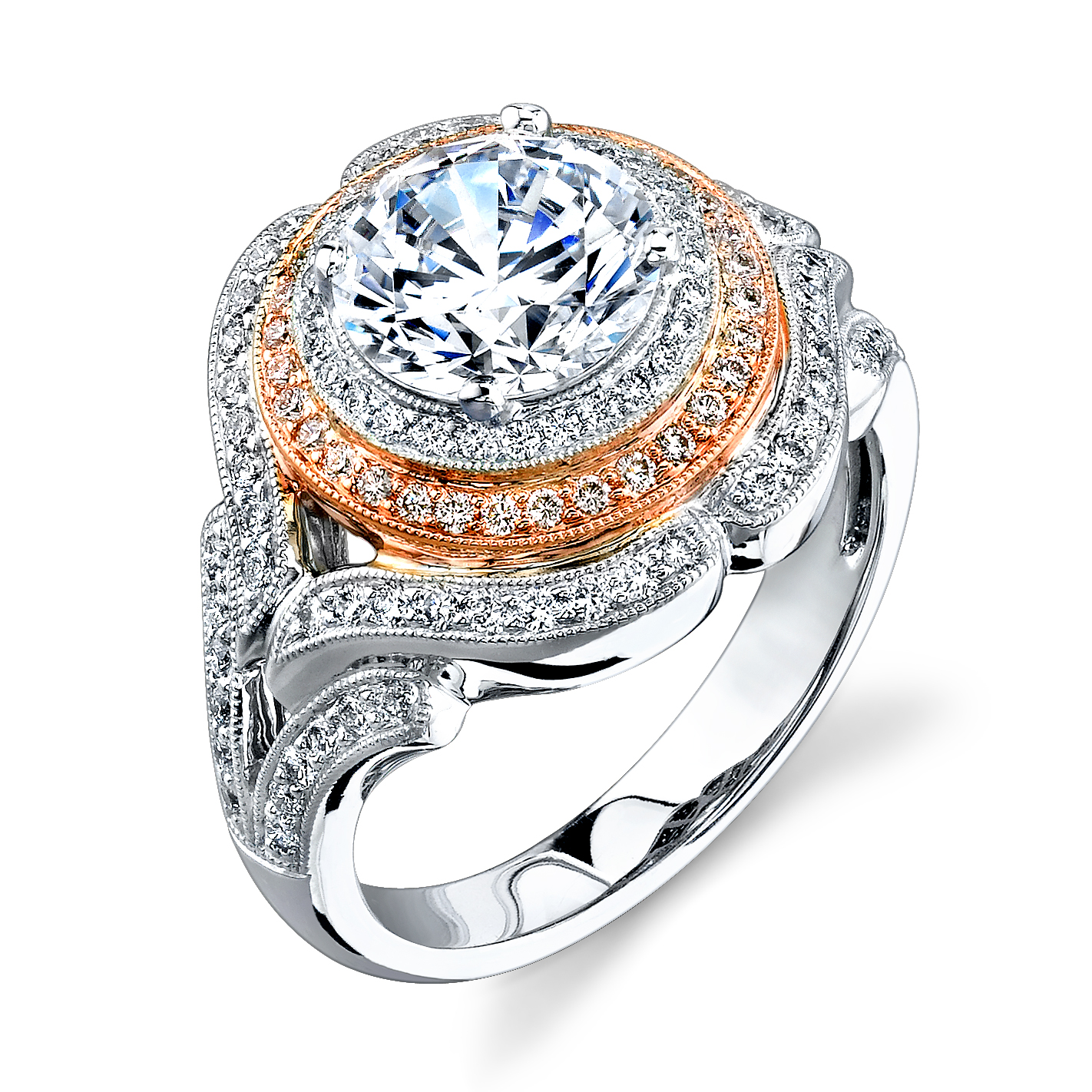 Vintage style simon g halo engagement ring with micro pave