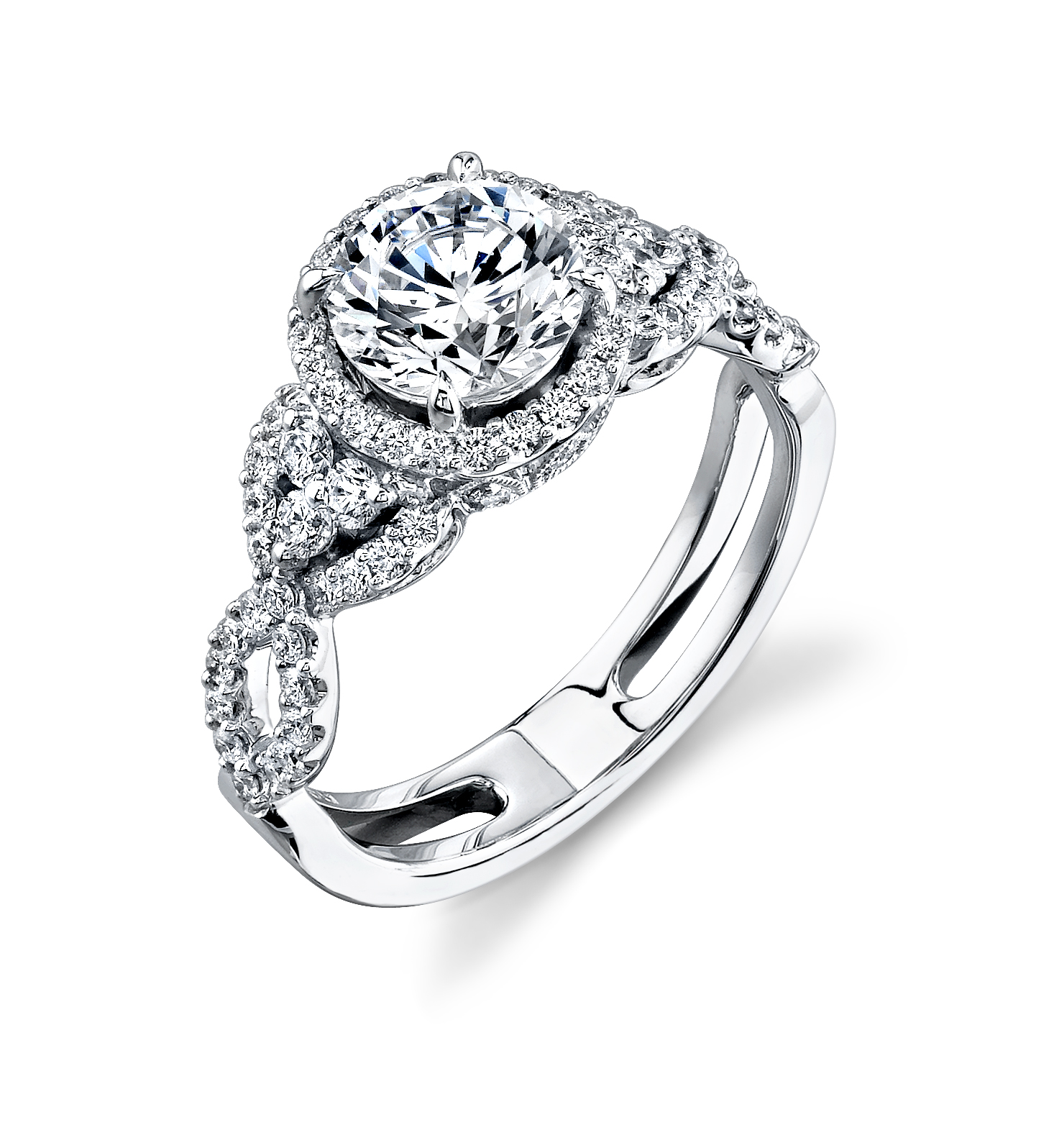 Vintage-Style Simon G. Halo Engagement Ring with Micro Pave