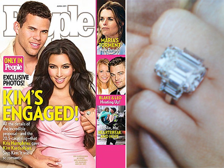 Kim's engagement ring is HUGE Kris popped the question with a 20carat 