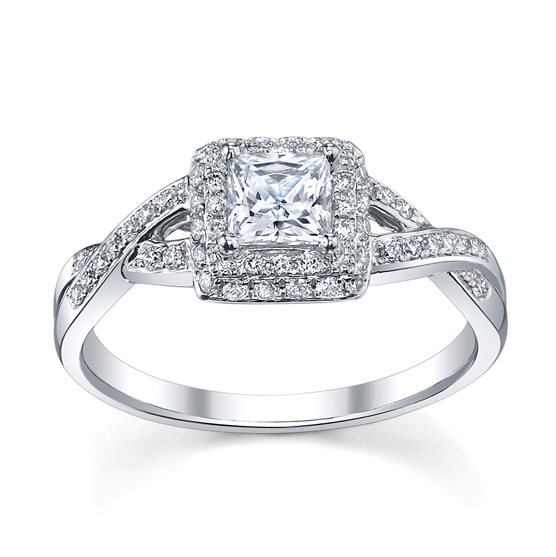 Halo Princess Cut Engagement Ring with Ribbon Twists available at  ...