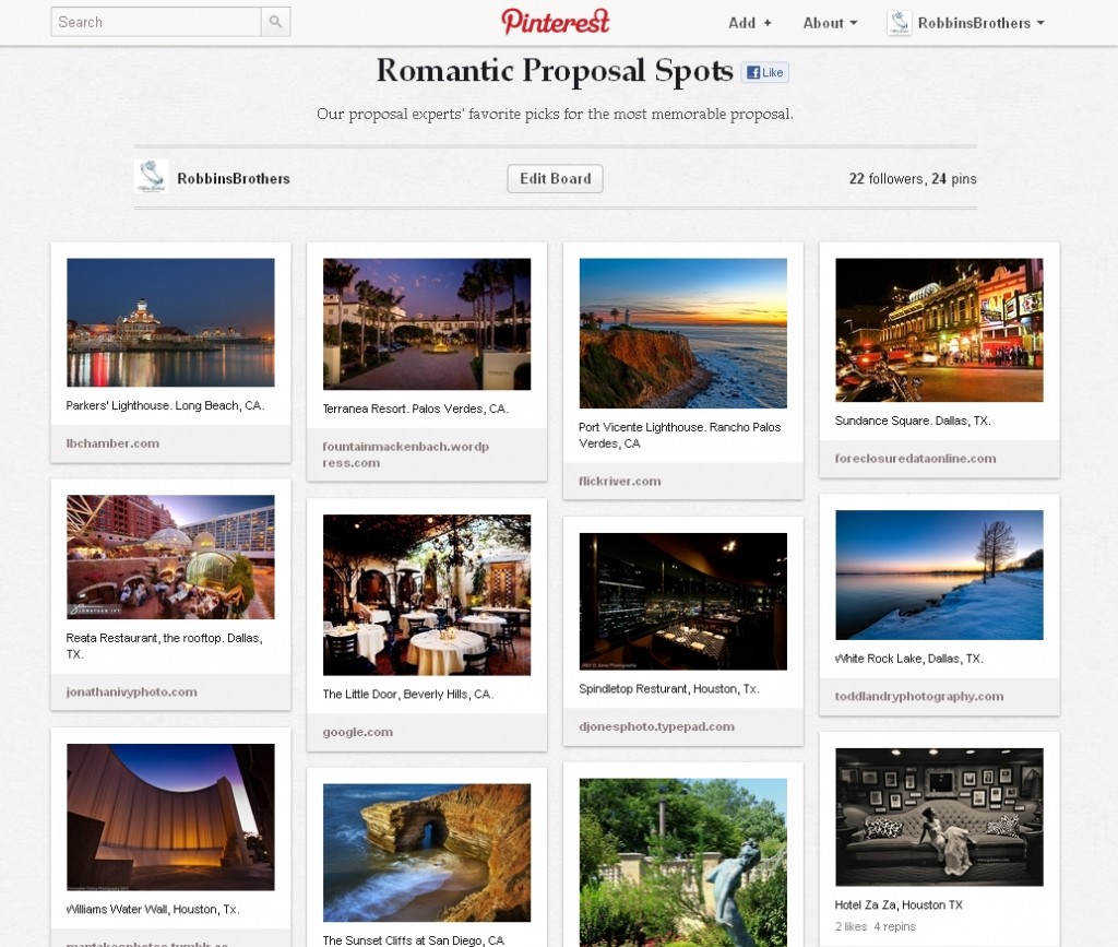 Pinterest: Romantic Proposal Spots Inspiration Board