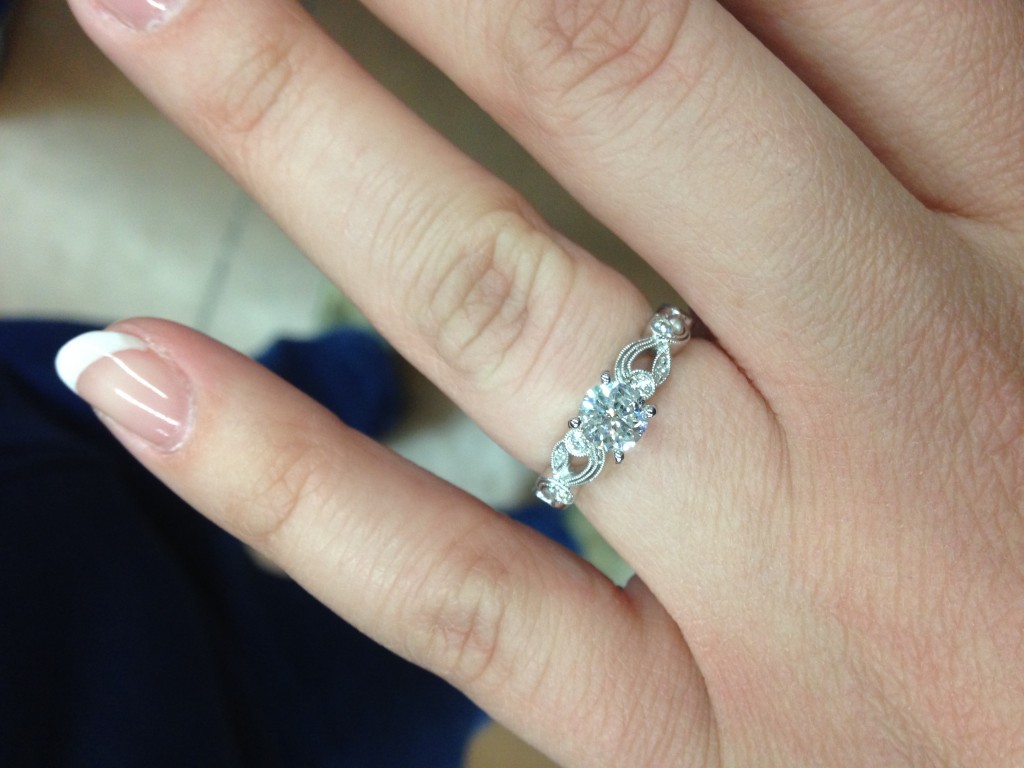 Justin presented Amanda with this beautiful Simon G. engagement ring from Robbins Brothers Houston.