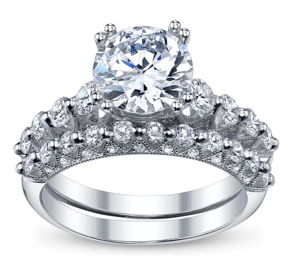 Adam slipped this gorgeous engagement and wedding ring set (sku 0380110) onto Emily's finger. She said YES.