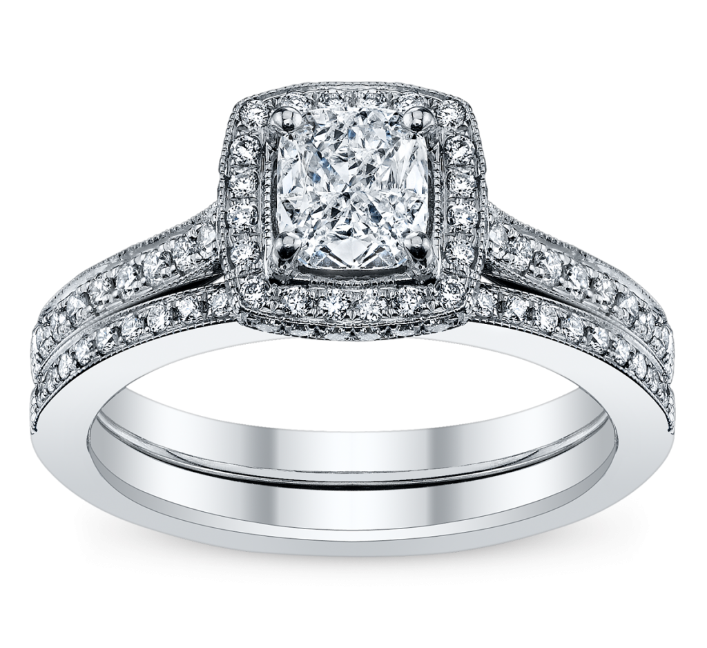 As seen on The Steve Harvey Show--a beautiful cushion cut diamond engagement and wedding ring set for Nicole! Exclusively at Robbins Brothers