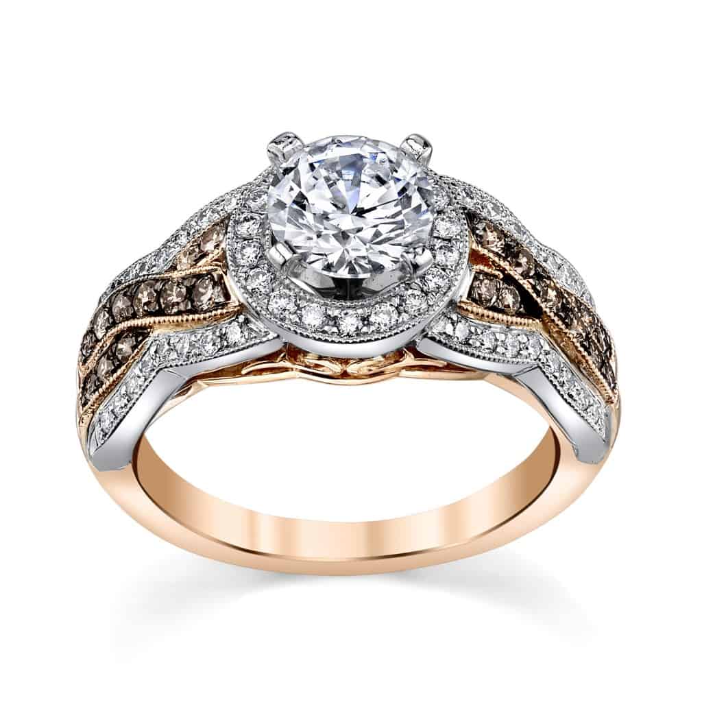 Rose Gold, White & Brown Halo Engagement Ring (sku 0401225)