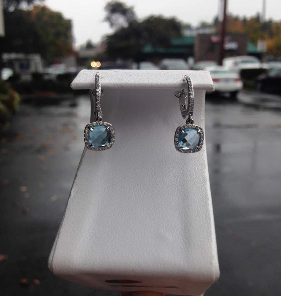 Diamond & Blue Topaz Halo Earrings | Sku 0402780