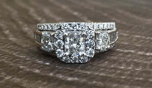14K White Gold 2 Cttw. Diamond Halo Engagement Ring From Three Stone Collection | Sku: 0400856