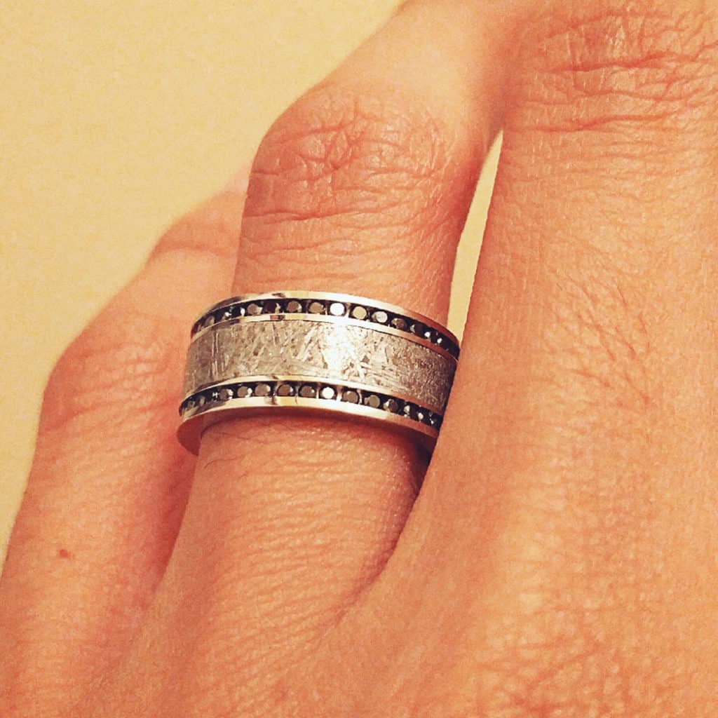 Will's Custom Meteorite and Black Diamond Engagement Ring