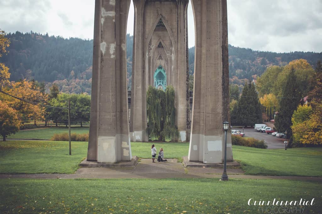 Proposal in Cathedral Park - Photo by Quintessential Photography