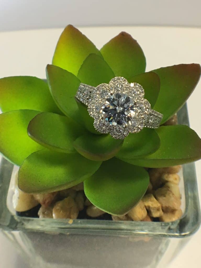 Floral Inspired Halo Diamond Engagement Ring