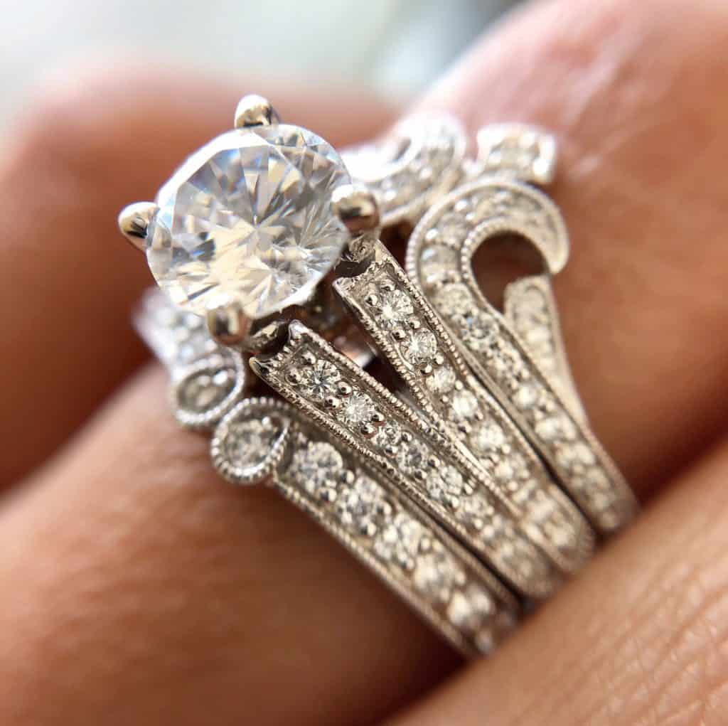 Ornate Miligrain Detail in White Gold by Peter Lam