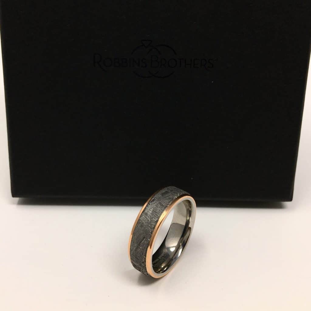 Cobalt and Rose Gold With Meteorite Inlay Mens Band