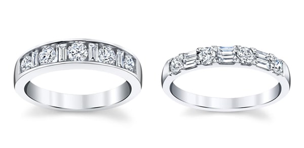 Wedding bands with baguette diamonds as accents