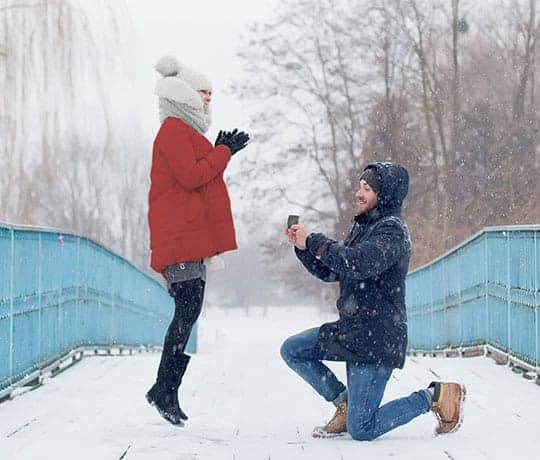 holiday proposal in snowy winter