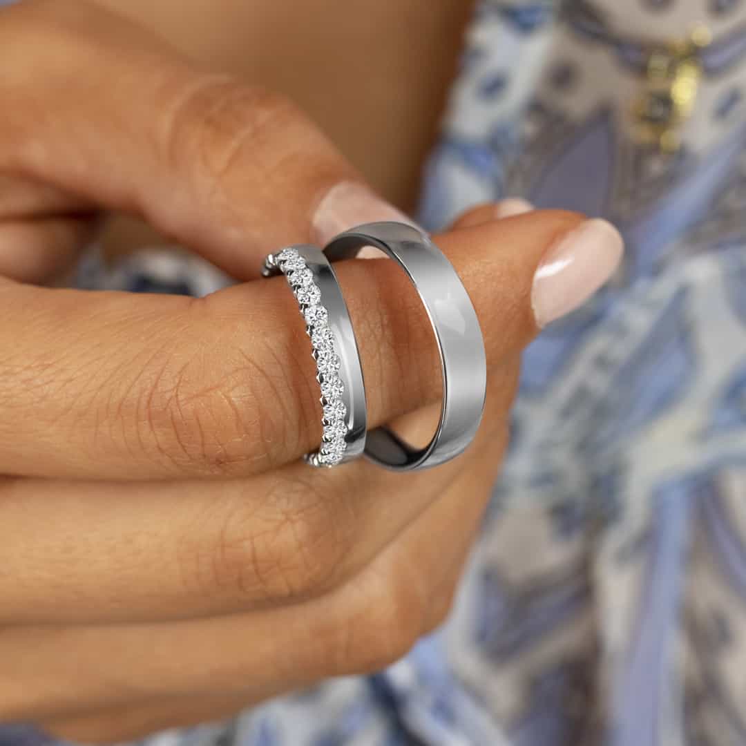 Christian Bauer classic matching wedding band set in white gold with different widths
