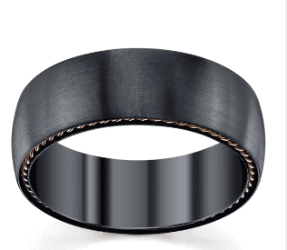 men's black zirconium and rose gold wedding band