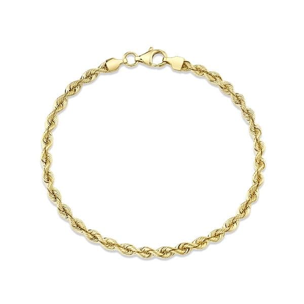 men's 14k yellow gold 8" rope chain bracelet