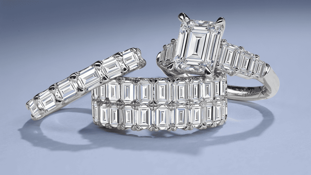 A.Jaffe 14k white gold engagement ring and matching wedding band