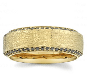 yellow gold black diamond mens wedding band 