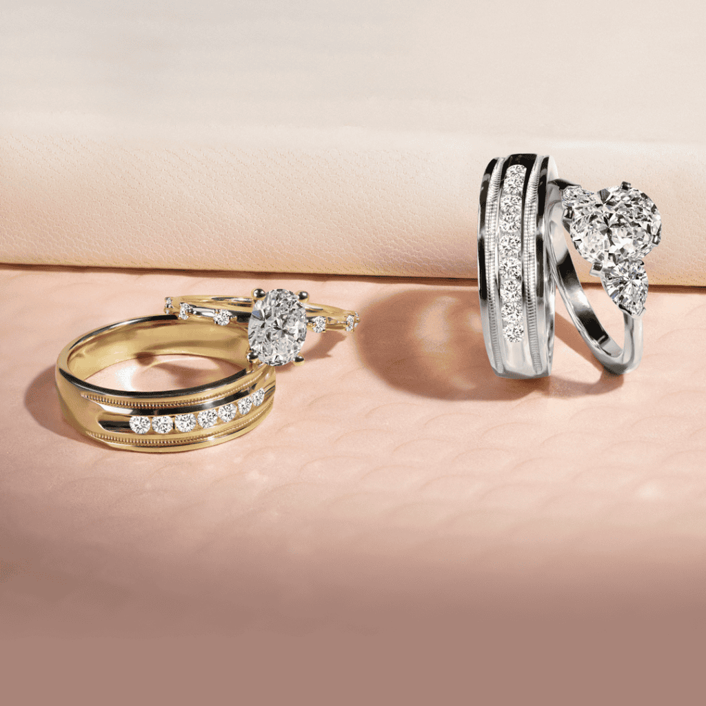 yellow gold and white gold wedding and engagement rings