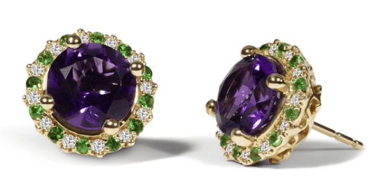 amethyst and green garnet earrings